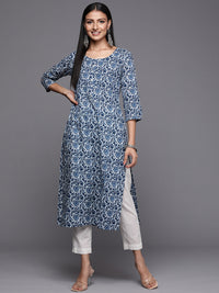 Thumbnail for Varanga Blue Printed Kurta With Round Neck - Distacart