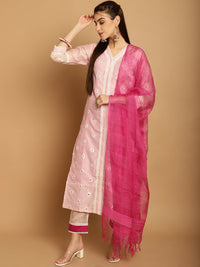 Thumbnail for NOZ2TOZ Women Pink Chanderi Trouser Dupatta Set - Distacart