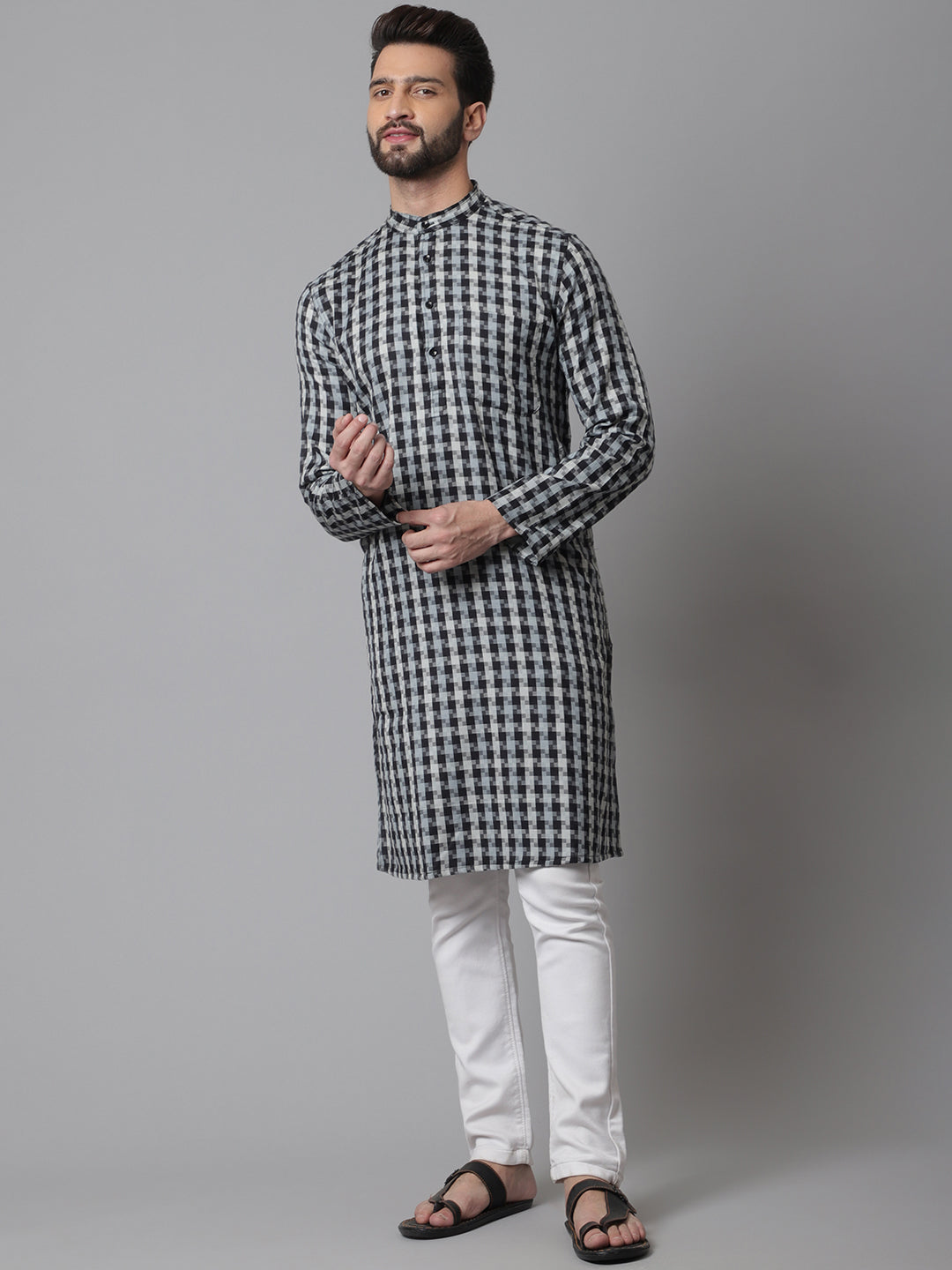 Even Apparels Multi Pure Cotton Kurta With Band Collar - Distacart