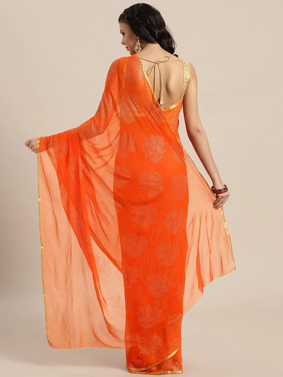 Saree Mall Orange & Gold-Toned Zari Sarees - Distacart