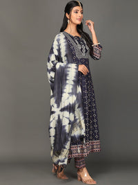 Thumbnail for NOZ2TOZ Women's Ethnic Motifs Printed Thread Work Anarkali Kurta with Trousers & Dupatta - Distacart