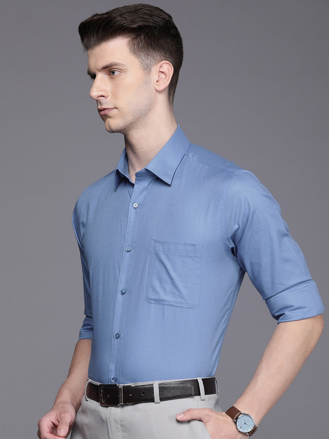 Buy Raymond Pure Cotton Textured Slim Fit Opaque Formal Shirt Online at  Best Price