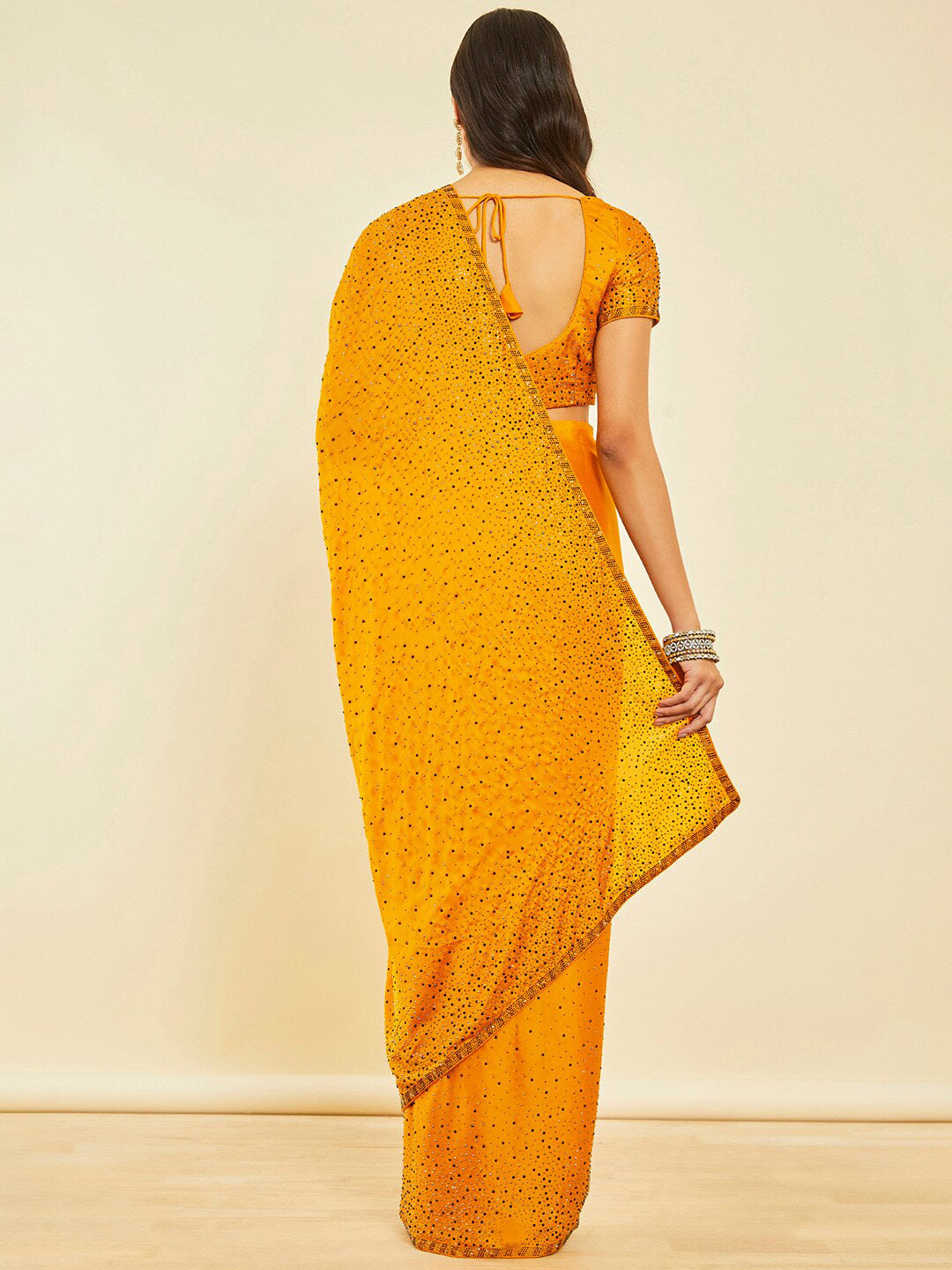 Soch Mustard Yellow Embellished Beads and Stones Pure Crepe Saree - Distacart