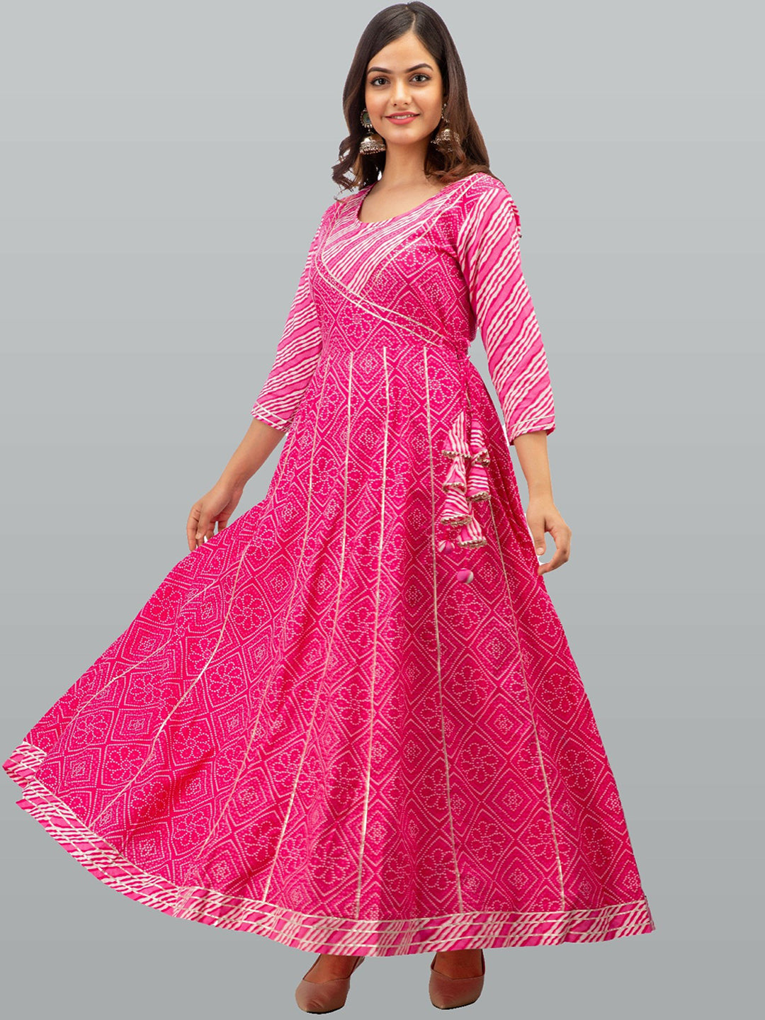 Kalini Women Pink & ruby Ethnic Motifs Printed Flared Sleeves Floral Anarkali Kurta - Distacart