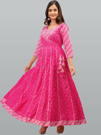 Thumbnail for Kalini Women Pink & ruby Ethnic Motifs Printed Flared Sleeves Floral Anarkali Kurta - Distacart