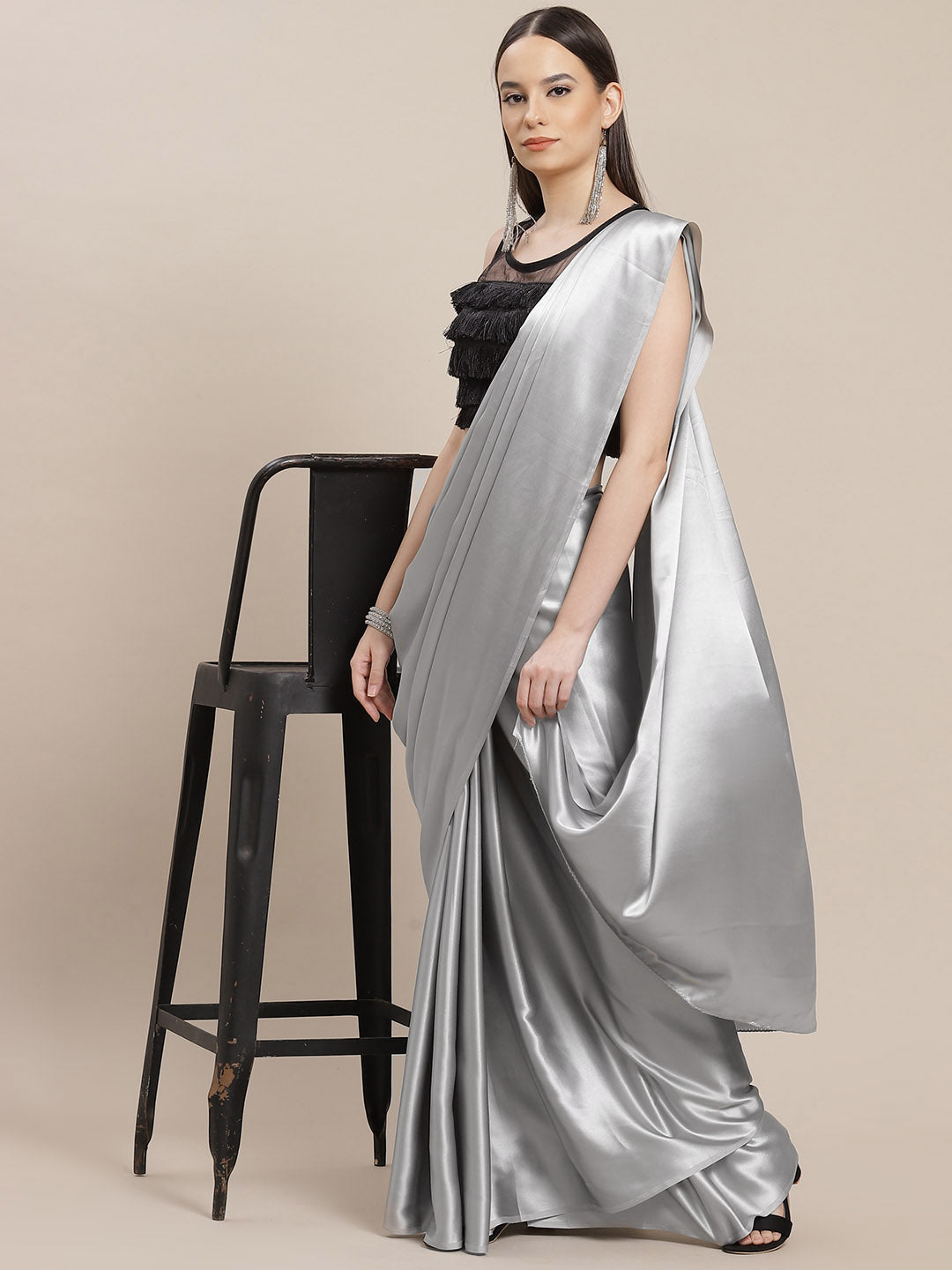 Buy P D Creation Solid/Plain Bollywood Satin Light Blue Sarees Online @  Best Price In India | Flipkart.com