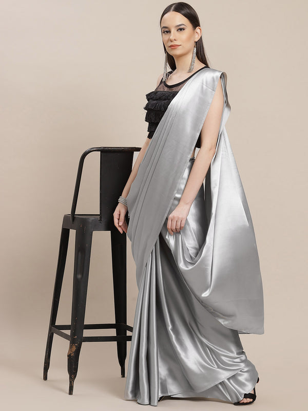 New Collection Plain Grey Satin Saree For Women at Rs.650/Piece in damoh  offer by Manoj Kumar Saree House