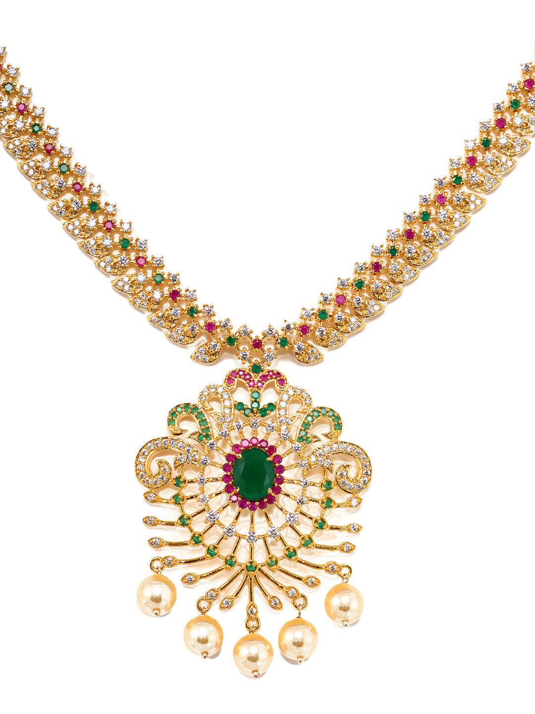 Saraf RS Jewellery Women Gold-Toned & Multi-Coloured CZ-Studded Handcrafted Jewellery Set - Distacart