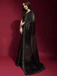 Thumbnail for Anouk Black & Gold-Toned Embellished Sequinned Pure Georgette Saree - Distacart