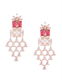 Thumbnail for Saraf RS Jewellery Rose Gold-Plated & Red AD & CZ-Studded Contemporary Jewellery Set - Distacart