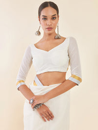 Thumbnail for Soch Off-White & Silver-Toned Zari Pure Cotton Kasavu Saree - Distacart