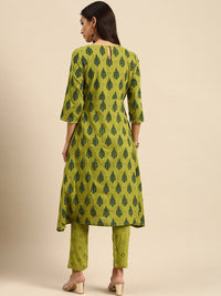 Thumbnail for All About You Women Olive Green Ethnic Motifs Printed Empire Kurta with Trousers - Distacart