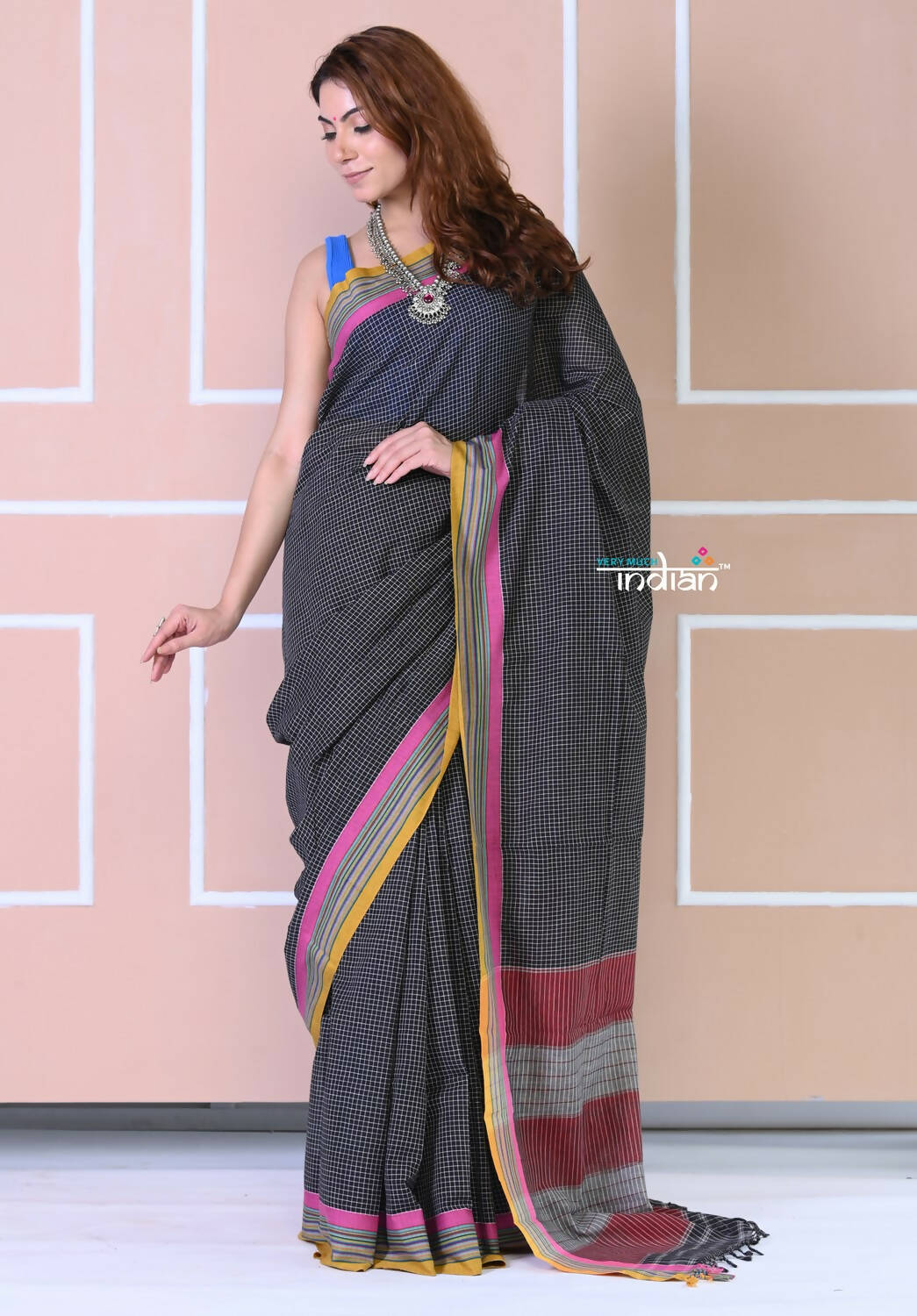 Very Much Indian Traditional Patteda Anchu Ilkal Handloom Saree-Black - Distacart