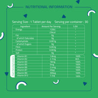 Thumbnail for Laurik Vitamin B Complex Tablets With Vegetable B1, B2, B3, B5, B6, B7, B9 & B12 | Hair Growth, Energy & Immunity,Skin - Distacart