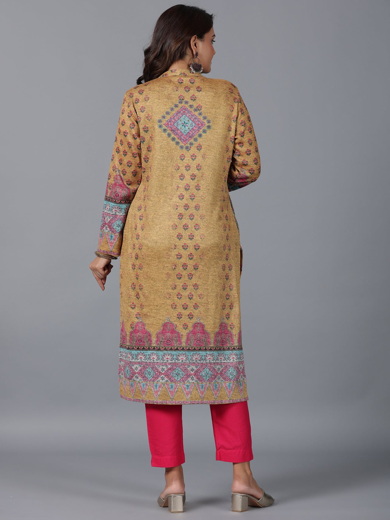 Juniper Women Mustard Printed Woolen Straight Kurta - Distacart