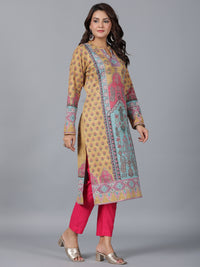 Thumbnail for Juniper Women Mustard Printed Woolen Straight Kurta - Distacart