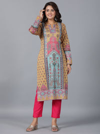 Thumbnail for Juniper Women Mustard Printed Woolen Straight Kurta - Distacart