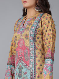 Thumbnail for Juniper Women Mustard Printed Woolen Straight Kurta - Distacart