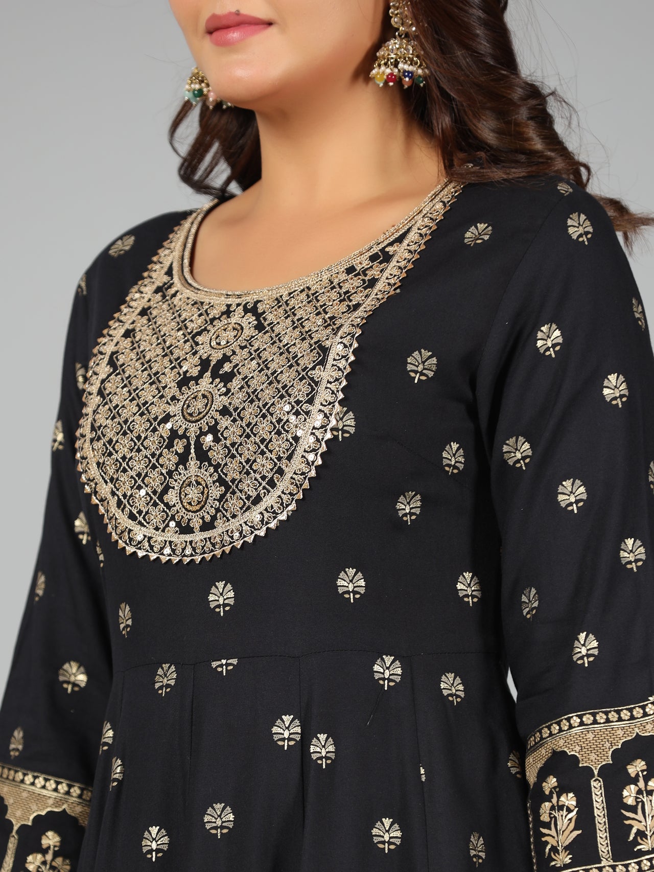 Juniper Women Black Rayon Printed with Embroidery Kurta, Pants & Dupatta Set - Distacart