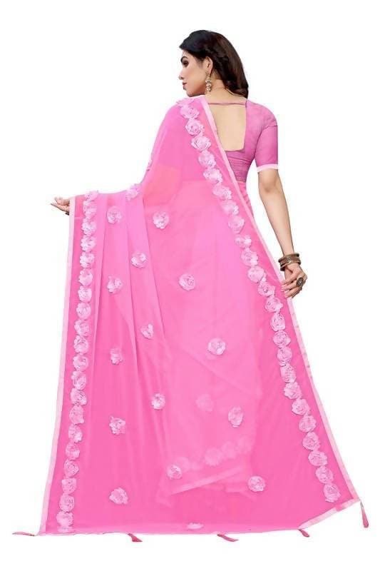 Vamika Pink Georgette Embroidery Saree (GULABO PINK)