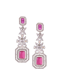 Thumbnail for Saraf RS Jewellery Rhodium-Plated Pink AD studded Jewellery Set - Distacart