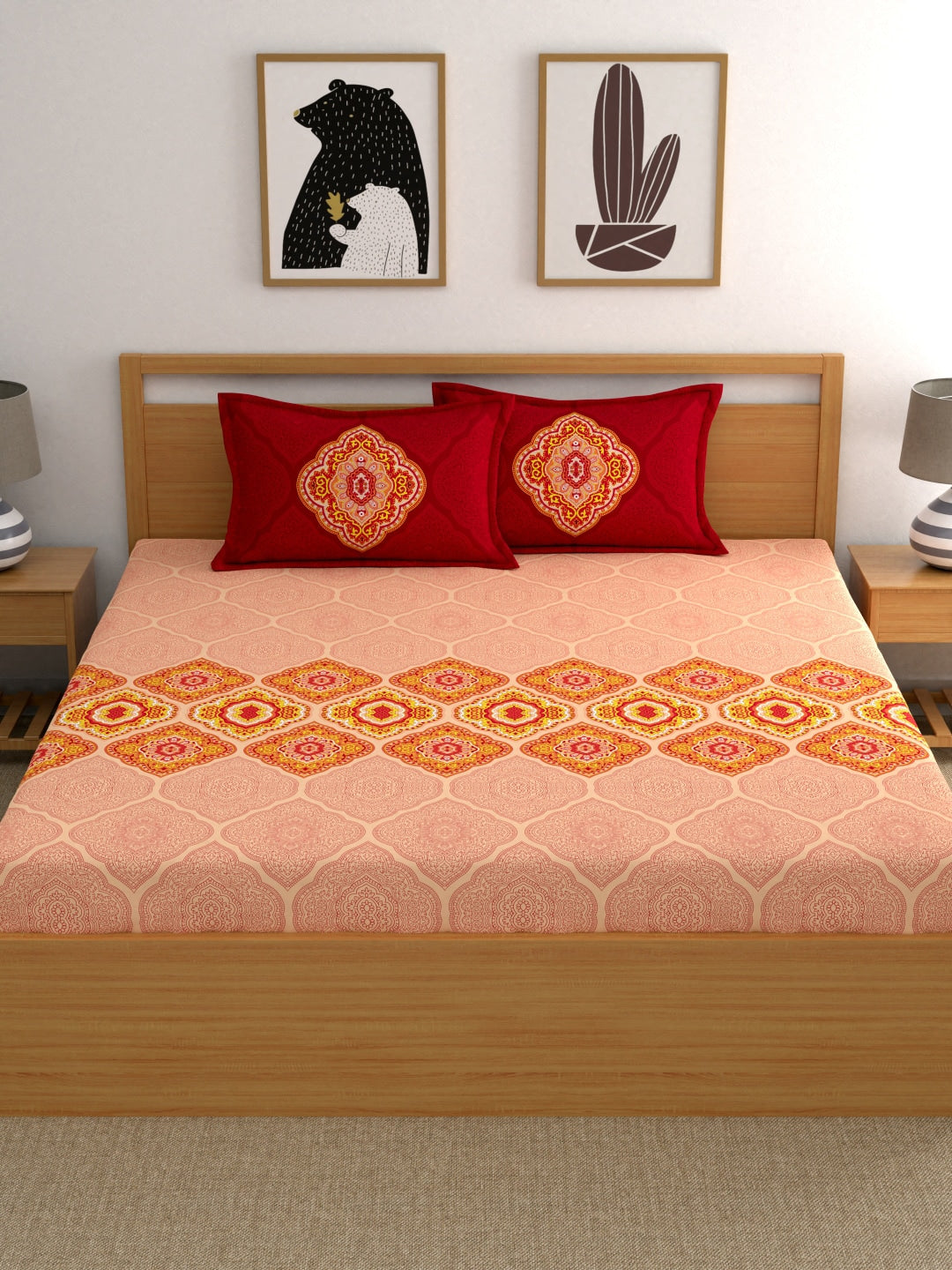 Dreamscape Pink Ethnic Motifs 144 TC Cotton Bedsheet with Pillow Covers - Distacart