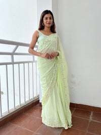 Thumbnail for Mitera Green Embellished Sequinned Saree - Distacart