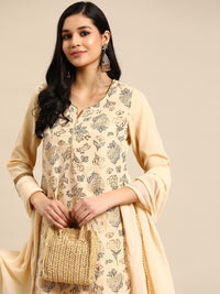 Thumbnail for Sangria Floral Printed Lace Detail Kurta with Palazzos & Dupatta - Distacart