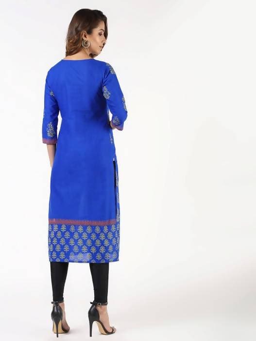 Aniyah Cotton Block Printed Straight Kurta Blue (AN-140K)