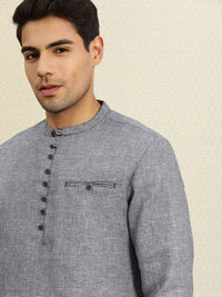 Thumbnail for House of Pataudi Men Navy Blue & White Woven Design Straight Kurta - Distacart