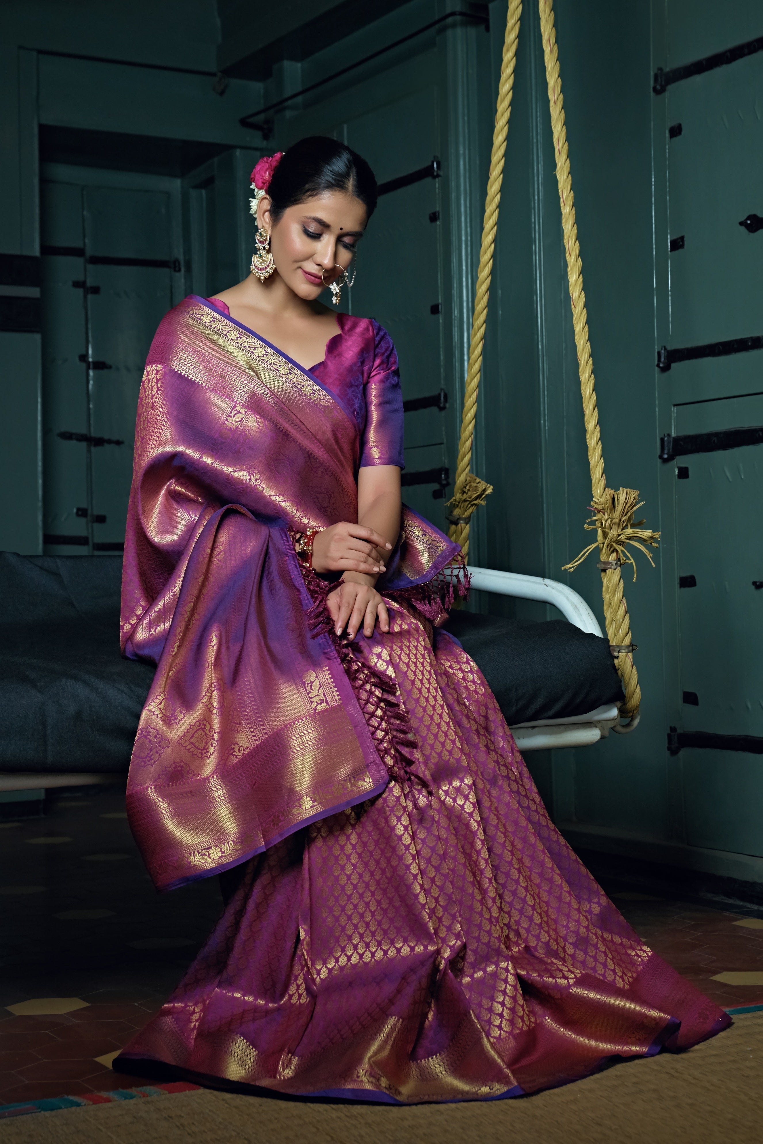 Buy Purple Weaving Silk Saree Online