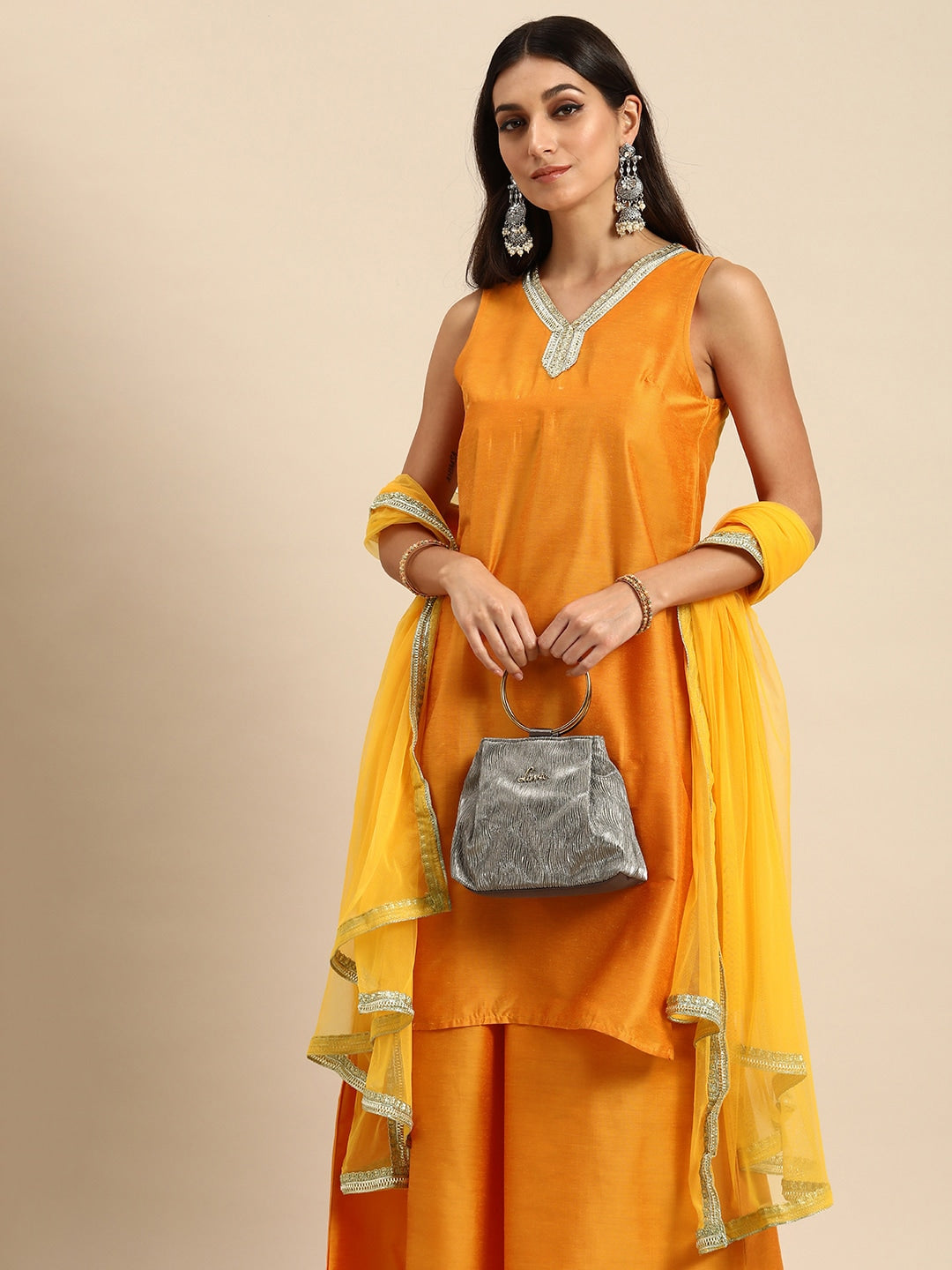 All About You Women Mustard Yellow Ethnic Motifs Embroidered Gotta Patti Kurta with Palazzos & With Dupatta - Distacart