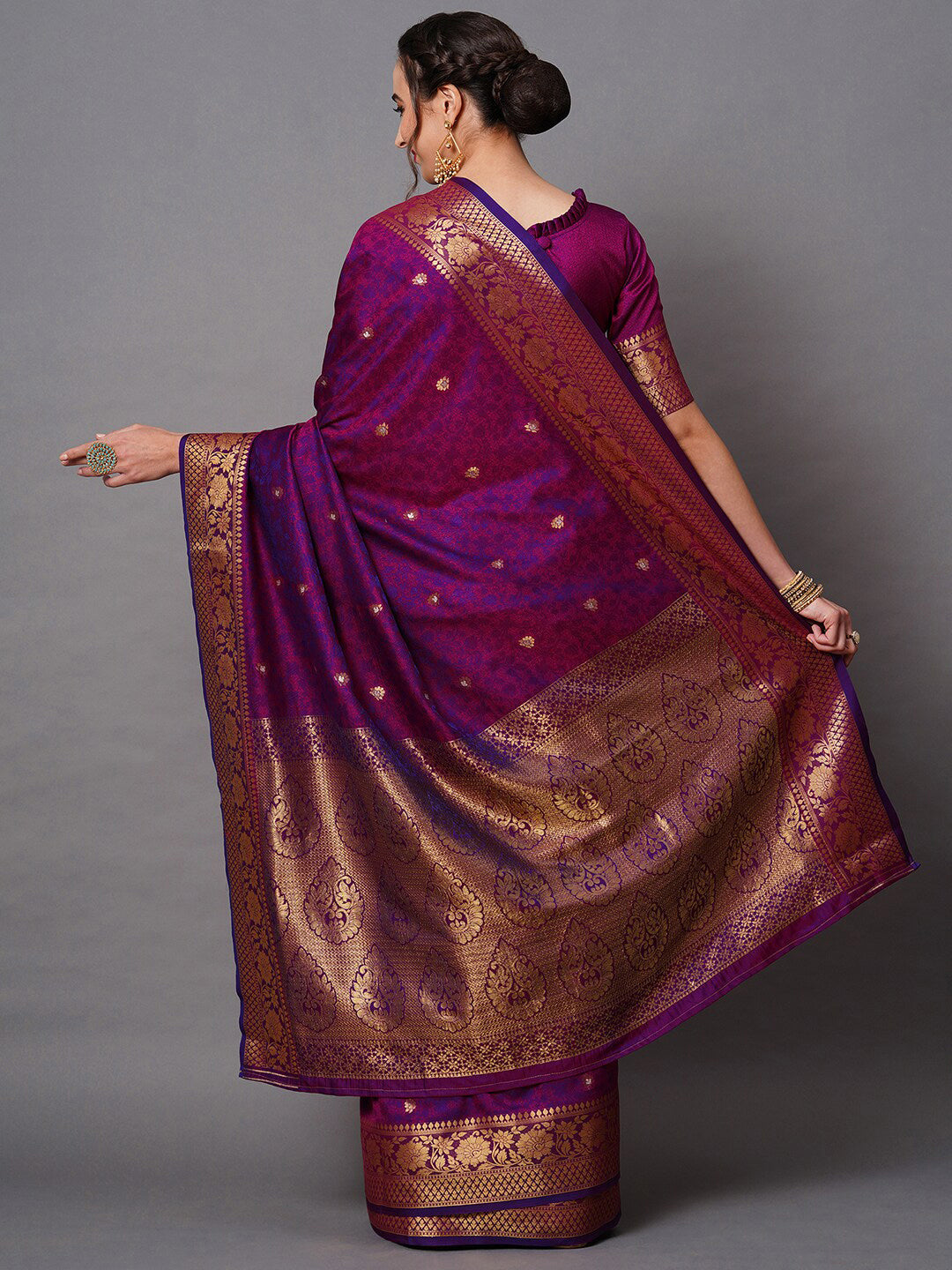 Mitera Magenta & Purple Woven Design Silk Blend Banarasi Saree - Distacart