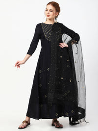 Thumbnail for Cheera Embellished Party Wear Anarkali Dress with Dupatta - Black - Distacart