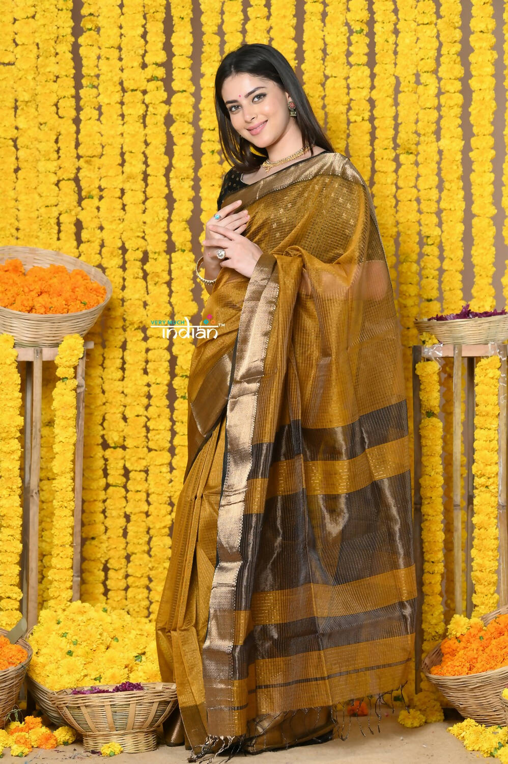 Buy Yellow Saree Silk Organza Hand Embroidered Border With Blouse For Women  by SAMMOHI BY MOKSHA AND HIRAL Online at Aza Fashions.