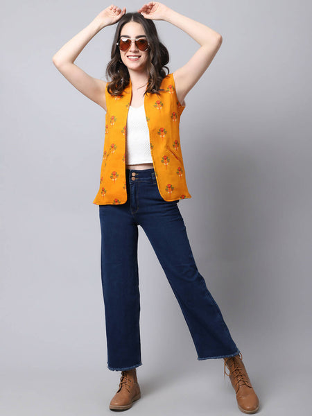 Even Apparels Yellow Viscose Rayon Open Front Waistcoat - Distacart