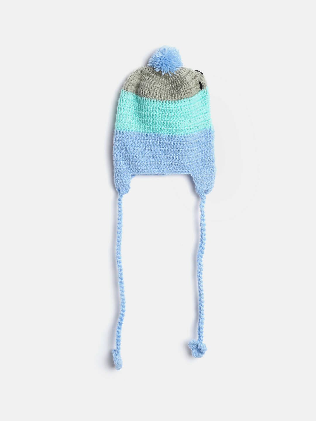 Chutput Kids Woollen Hand Knitted Trip Scenery Bobble Detailed Cap - Blue - Distacart