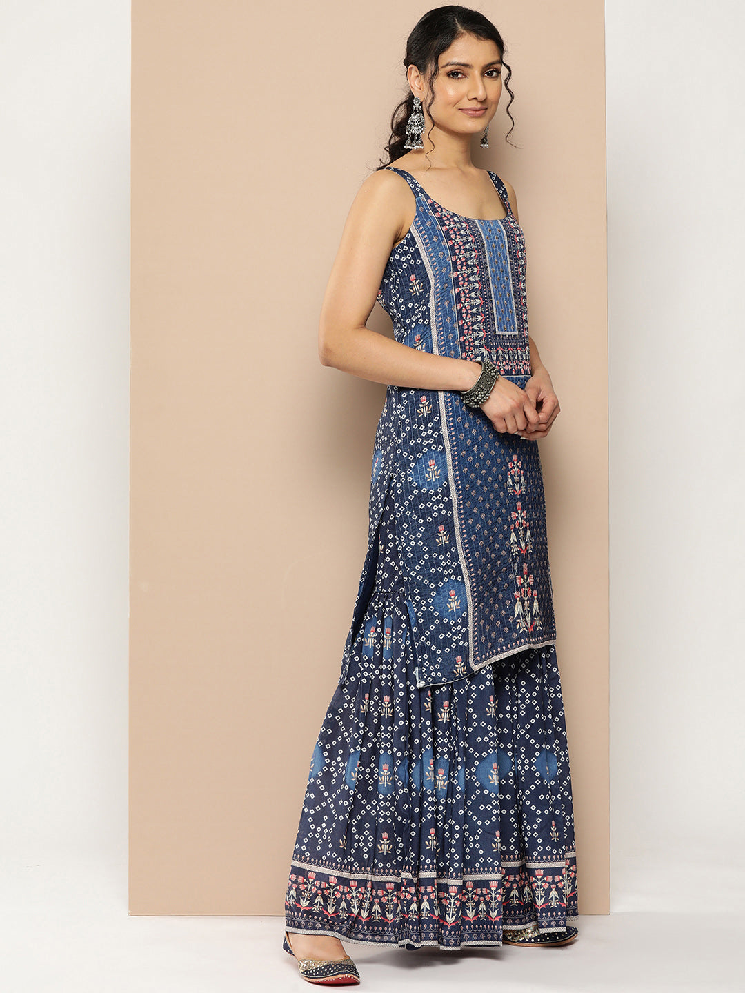 KSUT (House of Varanga) Blue Color Strap Style Digital Printed Kurta With Printed Sharara And Net Dupatta - Distacart