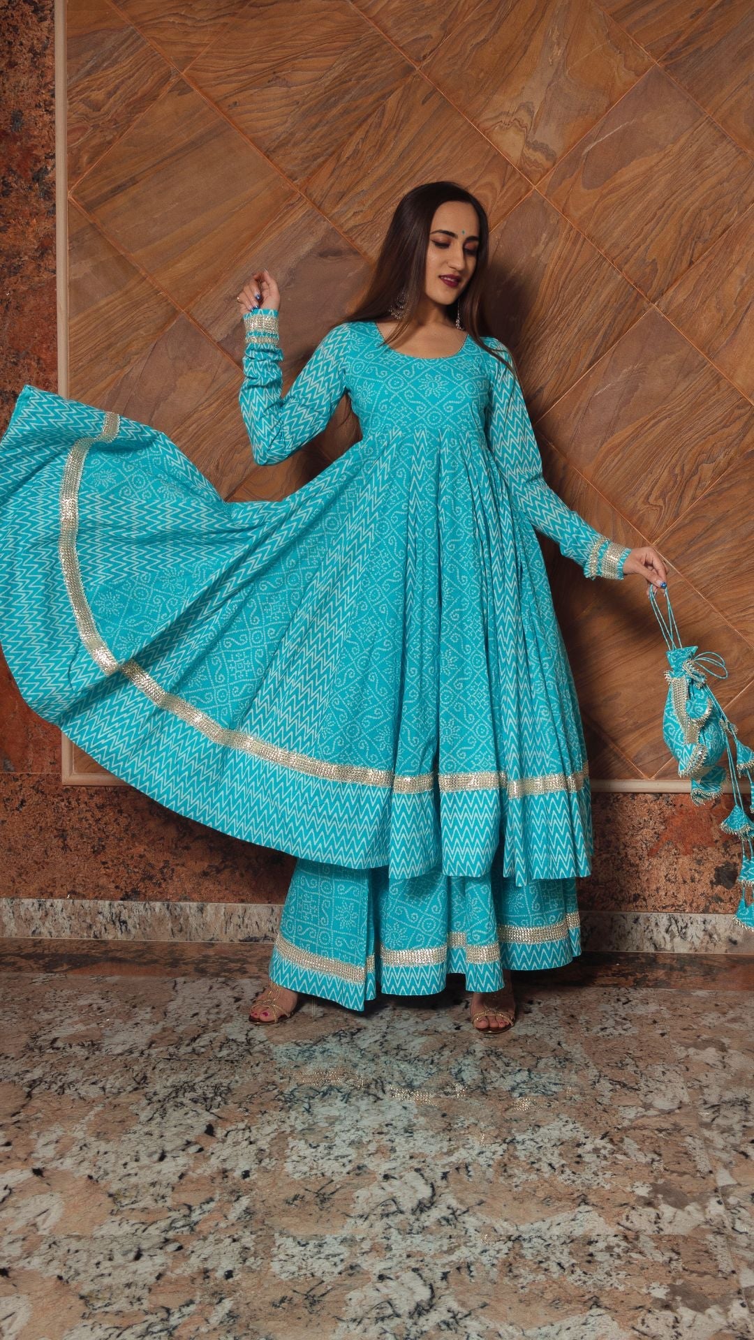 Buy Pomcha Jaipur Neelkari Blue Cotton Anarkali Set Online at Best Price Distacart