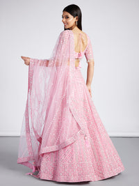 Thumbnail for House of Panchhi Pink Net Sequins, Zarkan And Thread Embroidery Lehenga Choli & Dupatta - Distacart