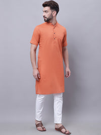 Thumbnail for Even Apparels Rust Pure Cotton Short Sleeves Kurta With Band Collar - Distacart