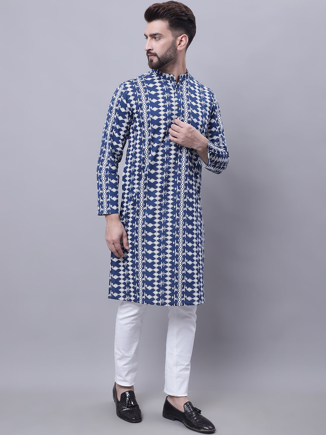 Even Apparels Blue Pure Cotton Kurta With Band Collar - Distacart