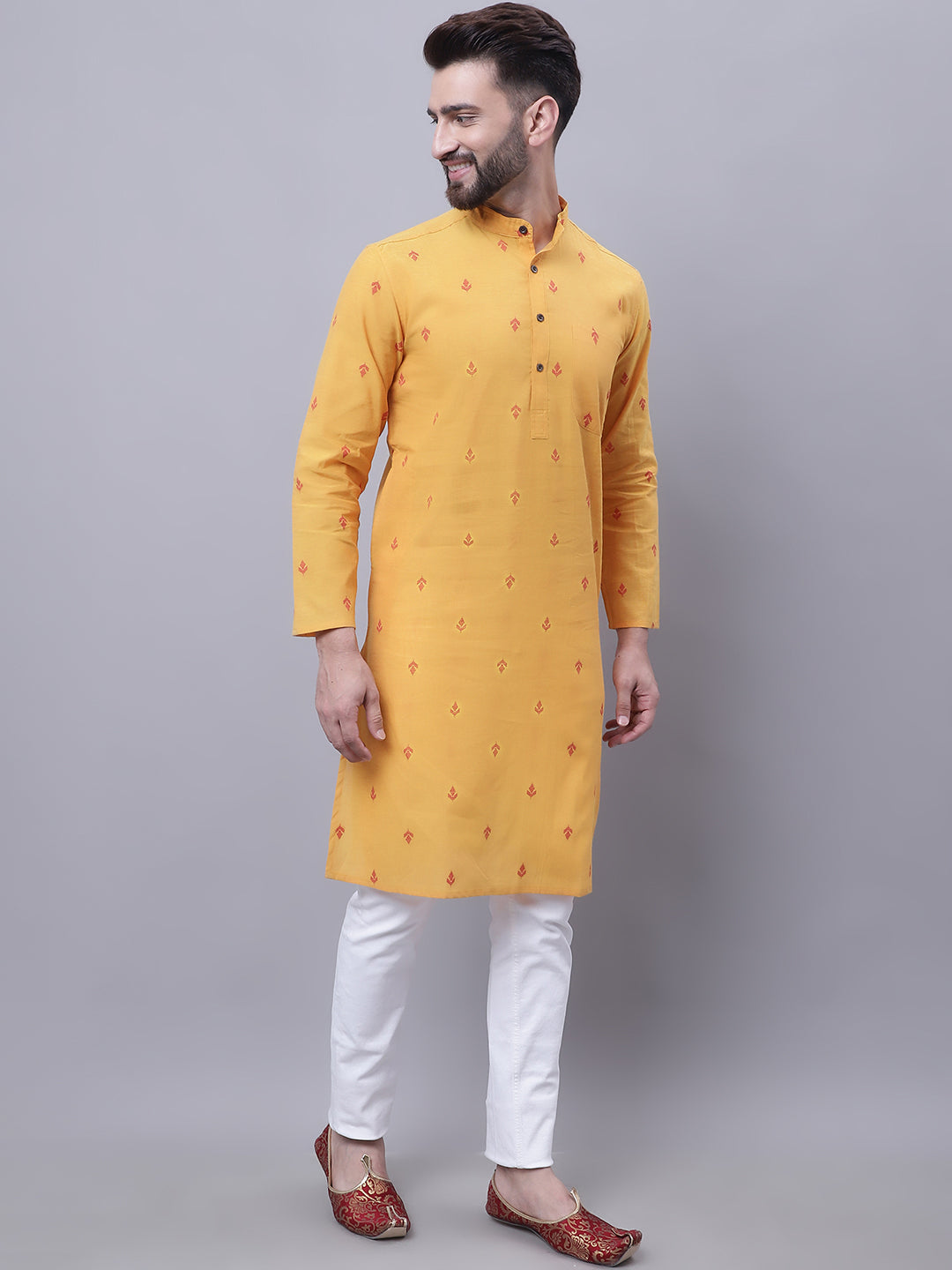 Even Apparels Yellow Pure Cotton Kurta With Band Collar - Distacart