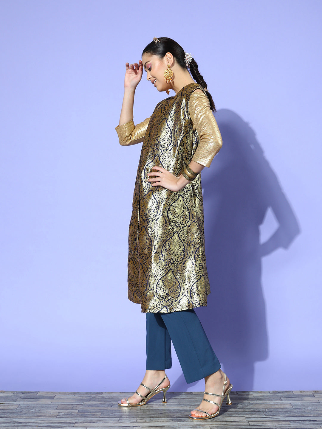 Buy Janasya Women's Rama Green Brocade Woven Design Top with Straight Pant  and Jacket Online at Best Prices in India - JioMart.