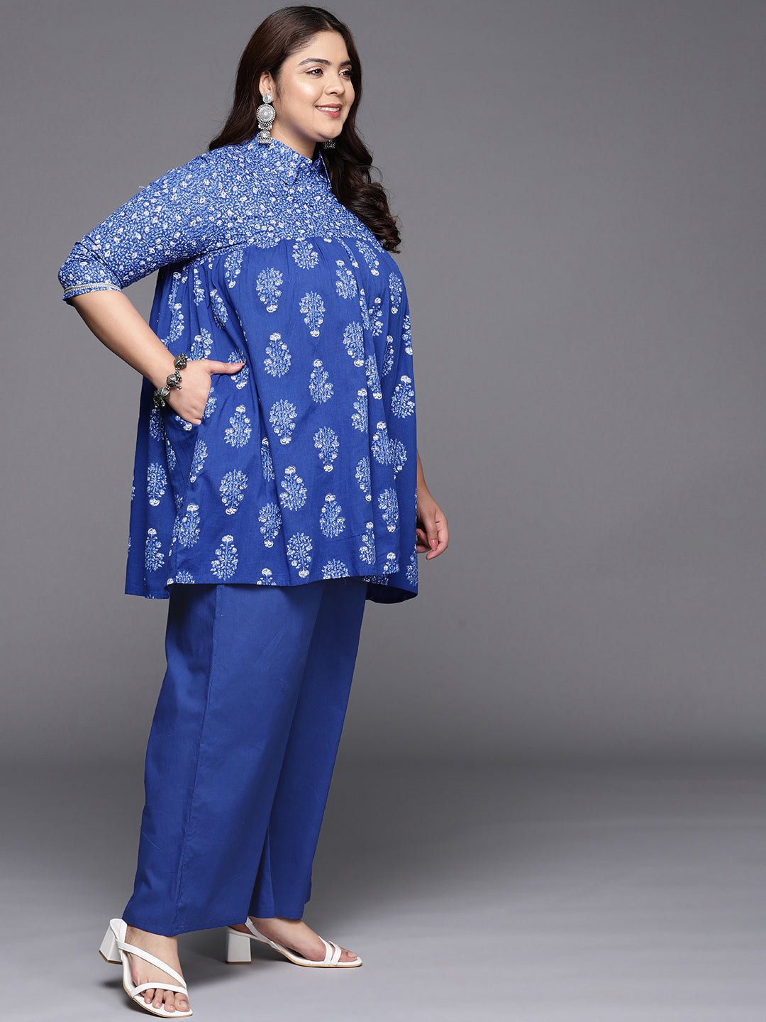 Buy Ahalyaa Women Plus Size Cotton Tunic with Palazzos Online at Best ...