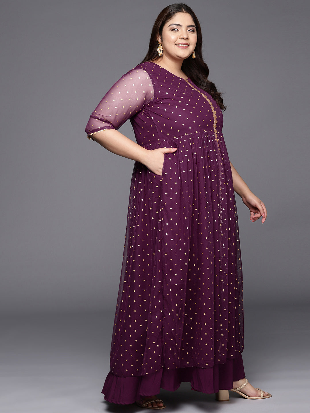 Ahalyaa Plus Size Round neck Net Maxi Ethnic Dress - Distacart