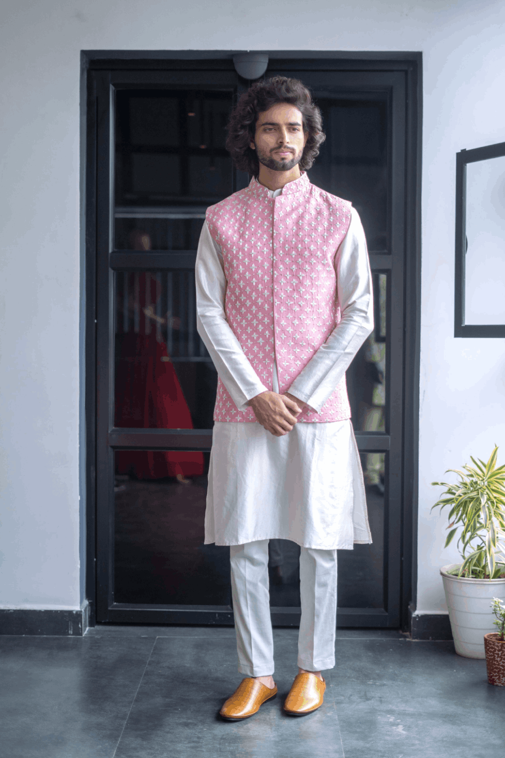 Light Pink Designer Men s Nehru Jacket by Hilo Designs