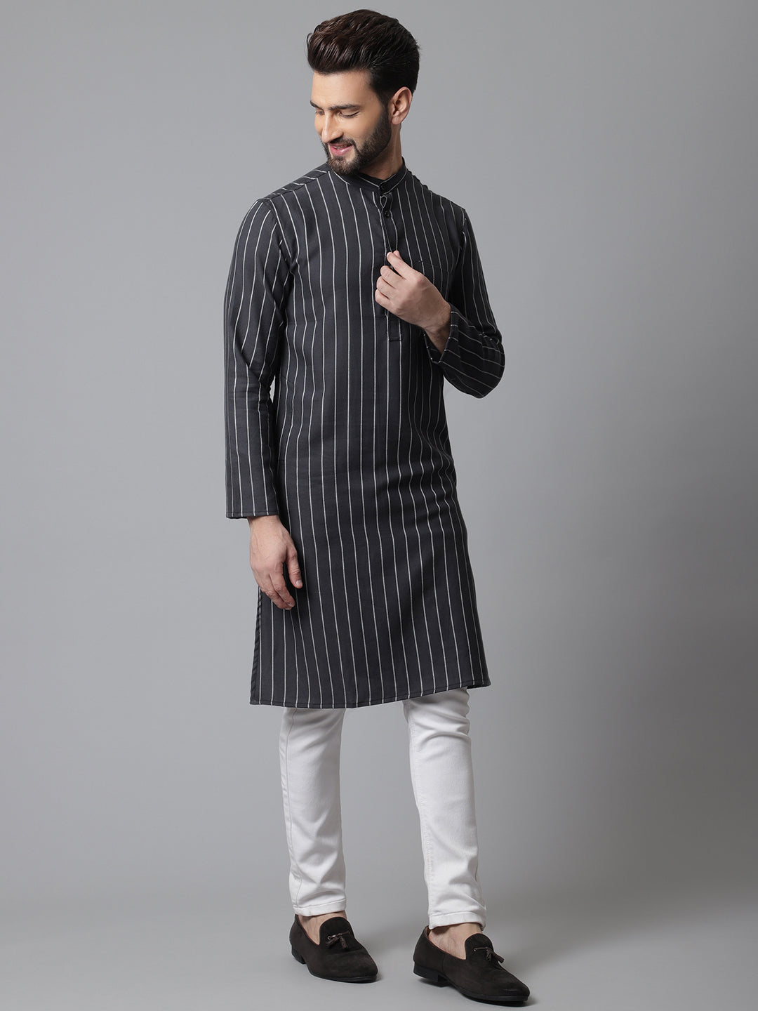 Even Apparels Black Pure Cotton Kurta With Band Collar - Distacart