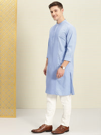 Thumbnail for House of Pataudi Men Blue Solid Straight Kurta - Distacart