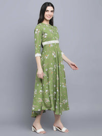 Thumbnail for Myshka Women Green Floral Midi Dress - Distacart